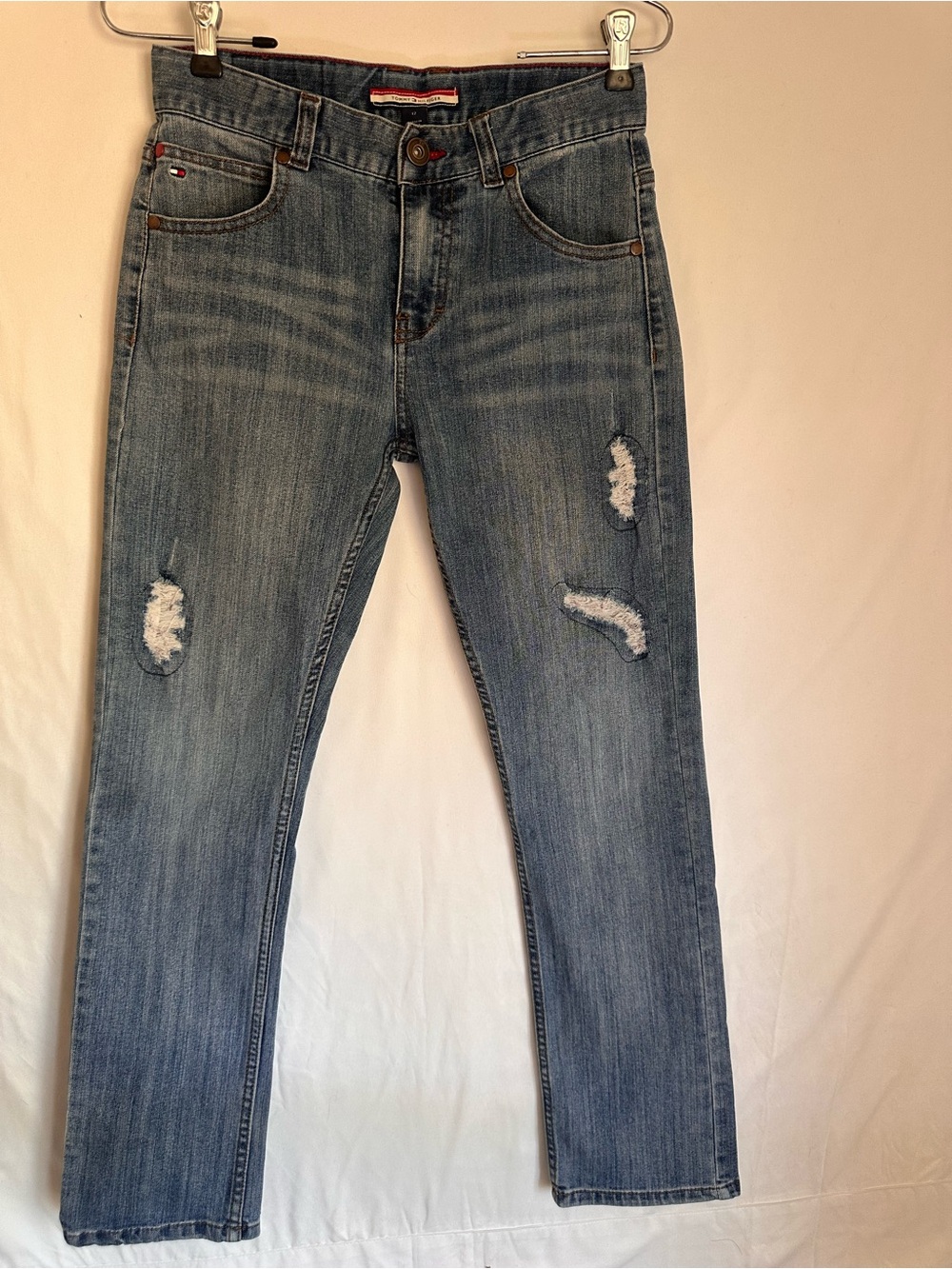 Tommy Hilfiger Boys Slim Jeans – Distressed Ripped Blue Denim Pants